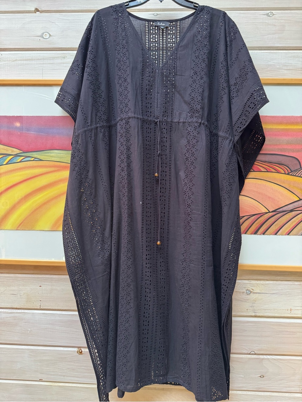 lola Black Eyelet Maxi Caftan Dress